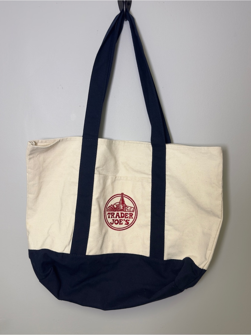 Trader Joe's Natural Canvas Tote with Navy Accents